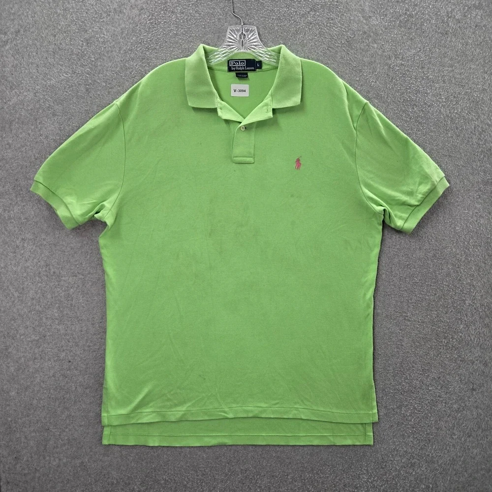 Polo Ralph Lauren Men Polo Shirt‎ Large Green Logo Short Sleeve Pony Embroidered